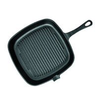 23.5cm Square Ribbed Cast Iron Frying Pan Skillet Steak Sizzle Platter with Handle