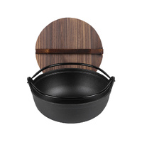 Cast Iron Japanese Style Sukiyaki Tetsu Nabe Shabu Hot Pot with Wooden Lid