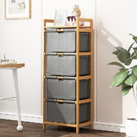 Bamboo Shelf with Storage Hamper - Wooden Bamboo Removable Bags.