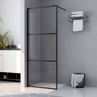 Walk-in Shower Wall with Clear ESG Glass Black