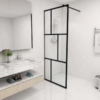 Walk-in Shower Wall with Tempered Glass Black