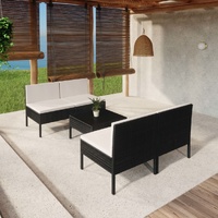 Garden Lounge Set with Cushions Poly Rattan Black