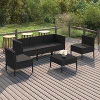 Garden Lounge Set with Cushions Poly Rattan Black