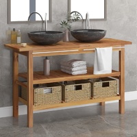 Bathroom Vanity Cabinet with Marble Sinks Solid Wood Teak