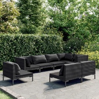 Garden Lounge Set with Cushions Poly Rattan Dark Grey