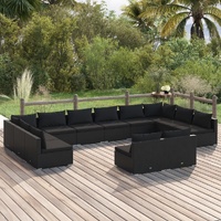 Garden Lounge Set with Cushions Black Poly Rattan