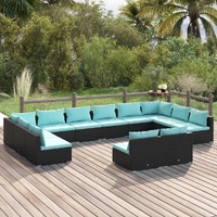 Garden Lounge Set with Cushions Black Poly Rattan