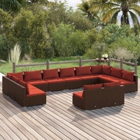 Garden Lounge Set with Cushions Brown Poly Rattan