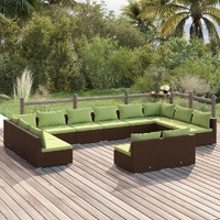 Garden Lounge Set with Cushions Brown Poly Rattan