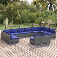 Garden Lounge Set with Cushions Grey Poly Rattan