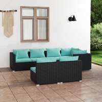 Garden Lounge Set with Cushions Black Poly Rattan