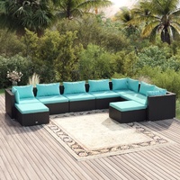 Garden Lounge Set with Cushions Poly Rattan Black