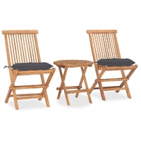 3 Piece Folding Outdoor Dining Set with Cushion Solid Wood Teak