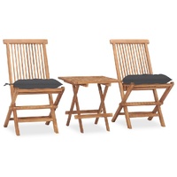 3 Piece Folding Outdoor Dining Set with Cushion Solid Wood Teak