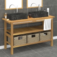 Bathroom Vanity Cabinet with Marble Sinks Solid Wood Teak