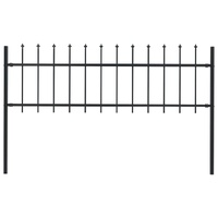 Garden Fence with Spear Top Steel Black