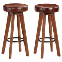 Bar Chairs 2 pcs Real Leather and Solid Acacia Wood