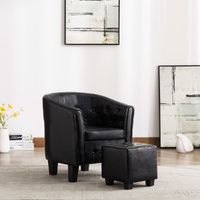 Tub Chair with Footstool Faux Leather