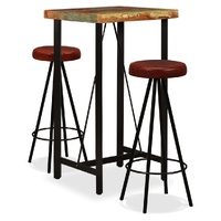 Bar Set Solid Wood Reclaimed and Genuine Leather