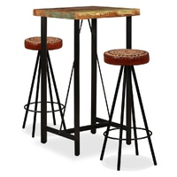 Bar Set Solid Wood Reclaimed. Genuine Leather & Canvas