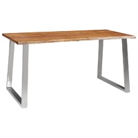 Dining Table Solid Acacia Wood and Stainless Steel