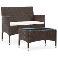 2 Piece Garden Lounge Set with Cushion Poly Rattan