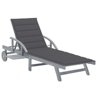 Garden Sun Lounger with Cushion Solid Acacia Wood