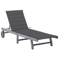 Garden Sun Lounger with Cushion Solid Acacia Wood