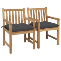 Garden Chairs with Anthracite Cushions Solid Teak Wood