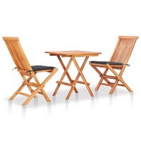 3 Piece Bistro Set with Cushions Solid Teak Wood