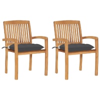 Garden Chairs with Anthracite Cushions Solid Teak Wood