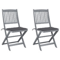 Folding Outdoor Chairs with Cushions Solid Acacia Wood