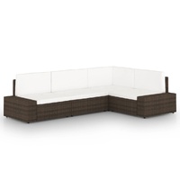 Garden Lounge Set with Cushions Brown Poly Rattan