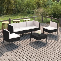 Garden Lounge Set with Cushions Poly Rattan Black