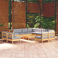 12 Piece Garden Lounge Set with Cushions Solid Pinewood