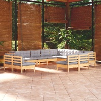 12 Piece Garden Lounge Set with Cushions Solid Pinewood