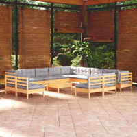 14 Piece Garden Lounge Set with Cushions Solid Pinewood