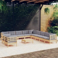 12 Piece Garden Lounge Set with Cushions Solid Pinewood