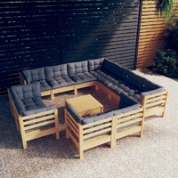 12 Piece Garden Lounge Set with Cushions Solid Pinewood