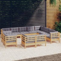 12 Piece Garden Lounge Set with Cushions Solid Pinewood