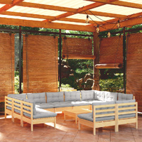 12 Piece Garden Lounge Set with Cushions Solid Pinewood