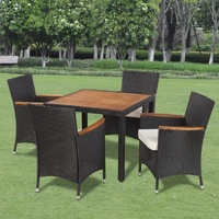 Outdoor Dining Set with Cushions Poly Rattan Black