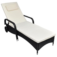 Sun Lounger with Cushion & Wheels Poly Rattan