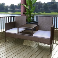 2-Seater Garden Sofa with Tea Table Poly Rattan