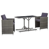 3 Piece Bistro Set with Cushions Poly Rattan