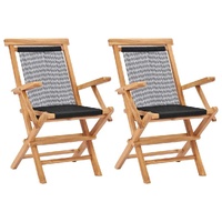 Folding Garden Chairs 2 pcs Solid Teak Wood and Rope