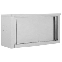 Kitchen Wall Cabinet with Sliding Doors Stainless Steel