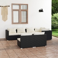 Garden Lounge Set with Cushions Black Poly Rattan