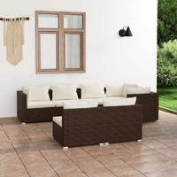 Garden Lounge Set with Cushions Brown Poly Rattan