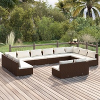 Garden Lounge Set with Cushions Brown Poly Rattan